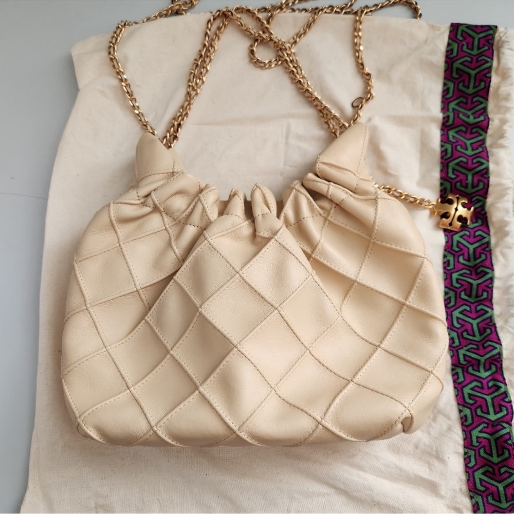 Tory Burch Beige Mini Fleming Hobo Bag